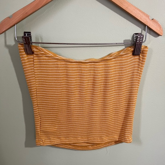 American Eagle Yellow and White Striped Cropped Tube Top Size Small - Picture 3 of 3
